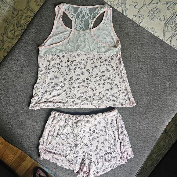 Jessica Simpson Women's Pink Butterfly Print Scoop Neck 2Piece Pajama Set Size M - Picture 1 of 8
